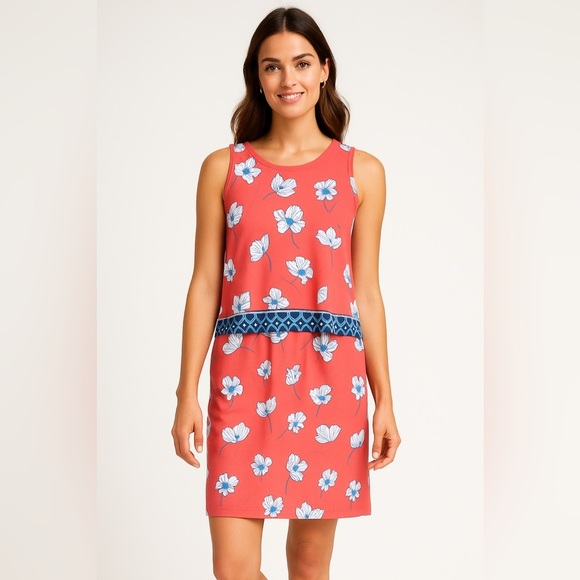 Hatley Coral Blue Floral stretch Layered Sleeveless Crewneck Sundress size Small - Picture 1 of 10